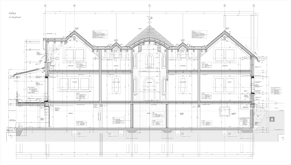 2005   Villa in England , Eingangshalle mit rundem Turm